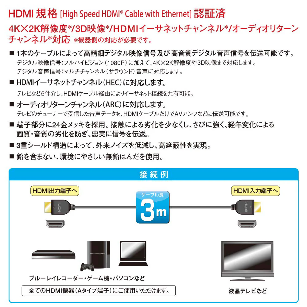 オーム電機 ハイスピードHDMIケーブル 3m - Image 8
