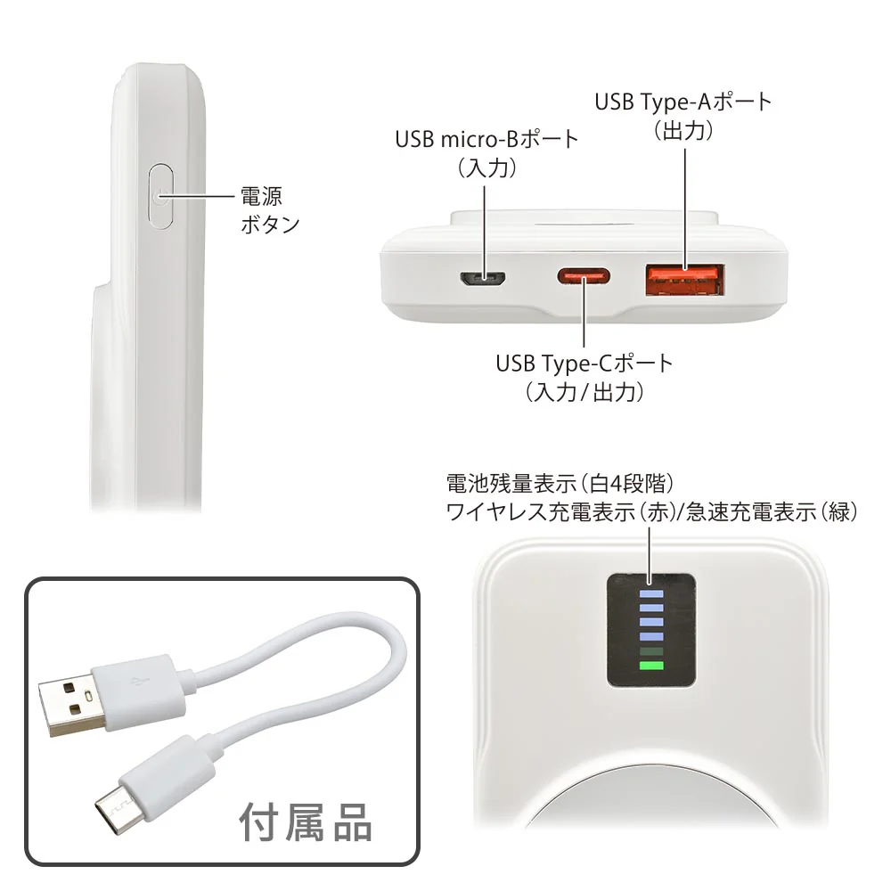 オーム電機 マグネット式モバイルバッテリー 10000mAh - Image 2