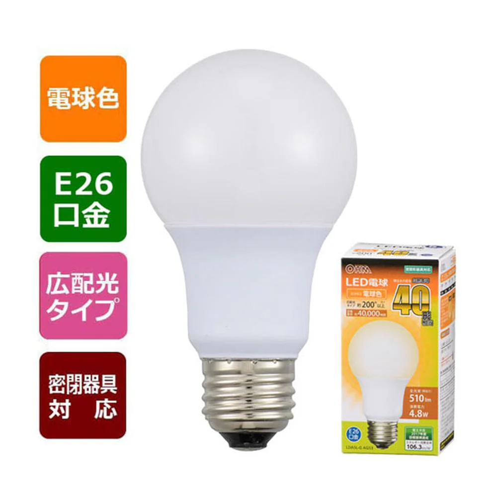 オーム電機 LED電球 一般電球型 40W形相当 1個 - Image 4