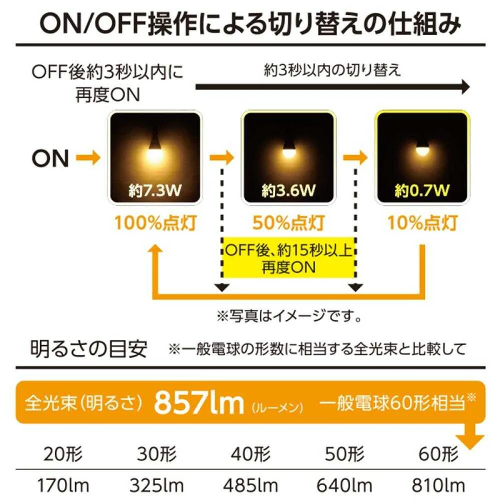 オーム電機 LED電球 E26 60形相当 3段階調光 1個 - Image 3