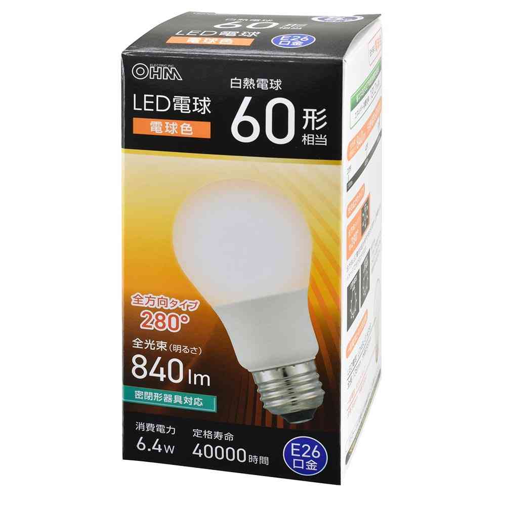 オーム電機 LED電球 E26 60形相当 電球色 1個 - Image 6