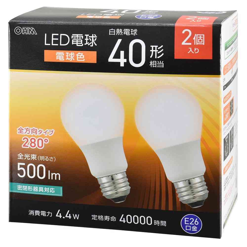 オーム電機 LED電球 40形相当電球色 2個入 - Image 6