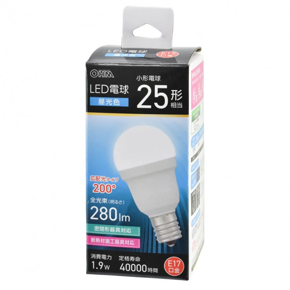 オーム電機 LED電球小形 25形相当 昼光色 1個