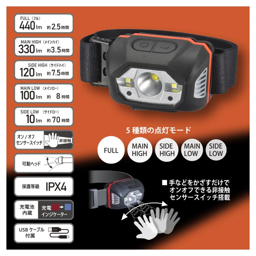 オーム電機 USB充電式LEDヘッドライト - Image 5
