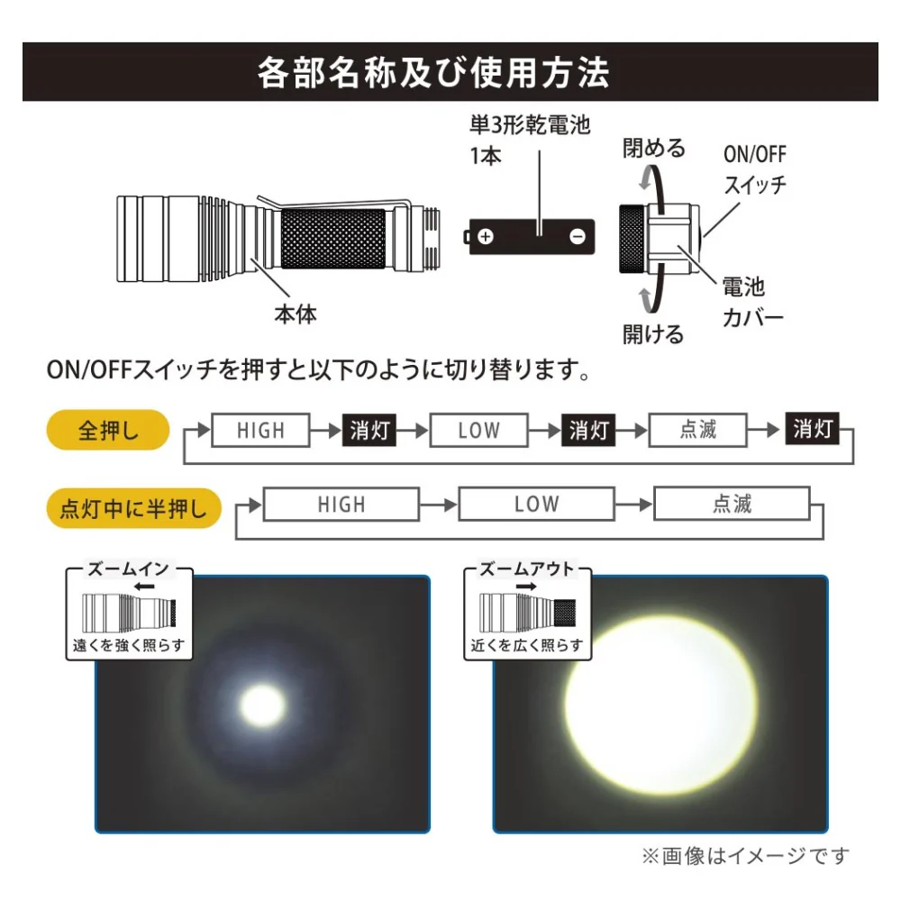 オーム電機 クリップ付きズームライト - Image 3