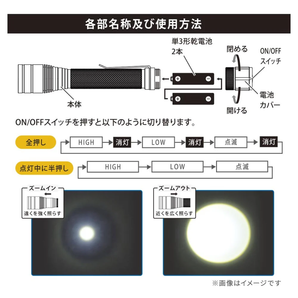 オーム電機 クリップ付きズームライト - Image 3
