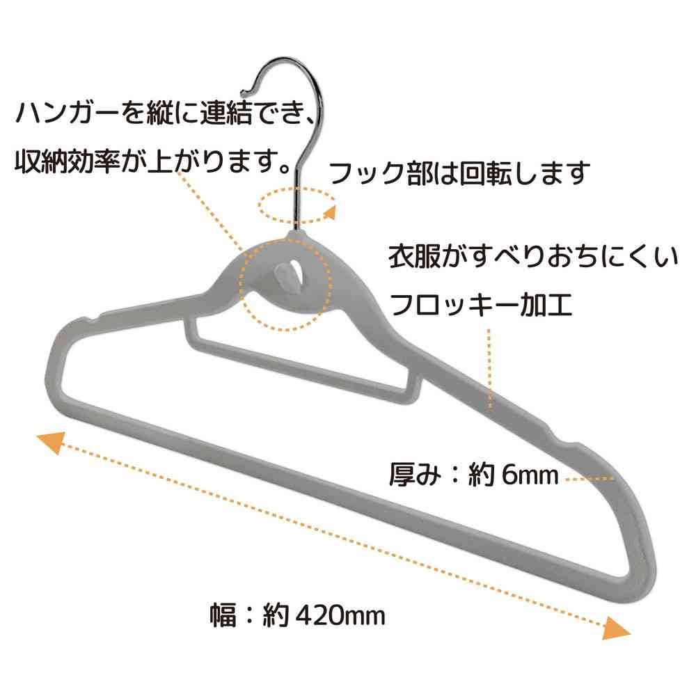 シンコハンガー モノクローゼット シャツハンガーフロッキー グレー 6本組 - Image 4