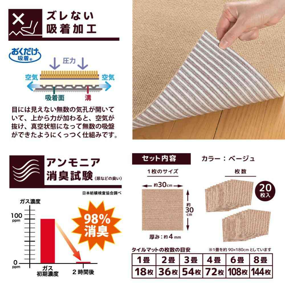 ペット用撥水タイルマット 同色20枚入 ベージュ 【直送品】 返品・キャンセル・他商品と同時購入は不可 - Image 5