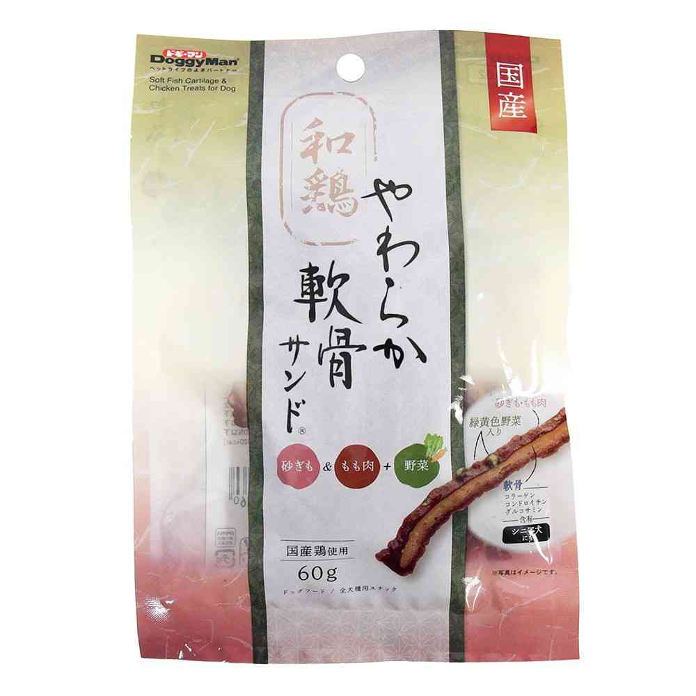 ドギーマン 和鶏やわらか軟骨サンド 砂ぎも＆もも肉＋野菜 60g - Image 3