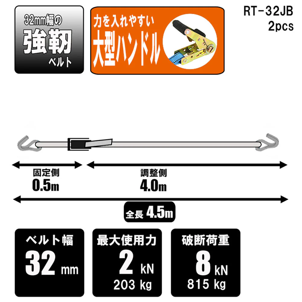 ラチェット式ベルト荷締機 RT-32JB 2pcs 【直送品】 返品・キャンセル・他商品と同時購入は不可 - Image 10