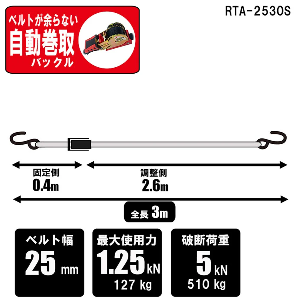 ラチェット式荷締機自動巻 RTA-2530S 【直送品】 返品・キャンセル・他商品と同時購入は不可 - Image 8