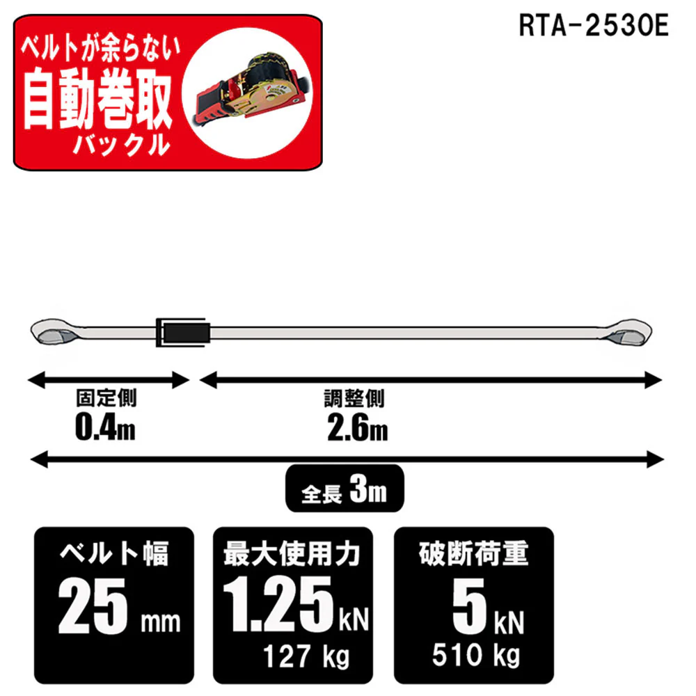 ラチェット式荷締機自動巻 RTA-2530E 【直送品】 返品・キャンセル・他商品と同時購入は不可 - Image 10