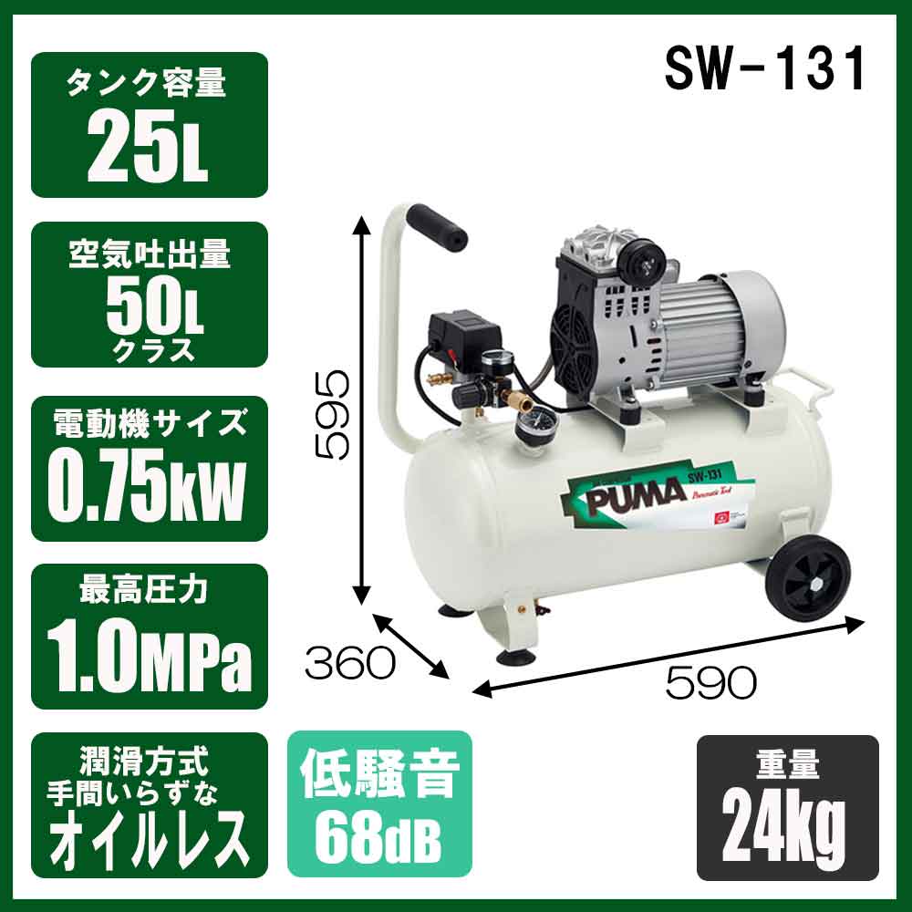 エアコンプレッサSW-131 SW-L25MPF-01 【直送品】 返品・キャンセル・他商品と同時購入は不可 - Image 3
