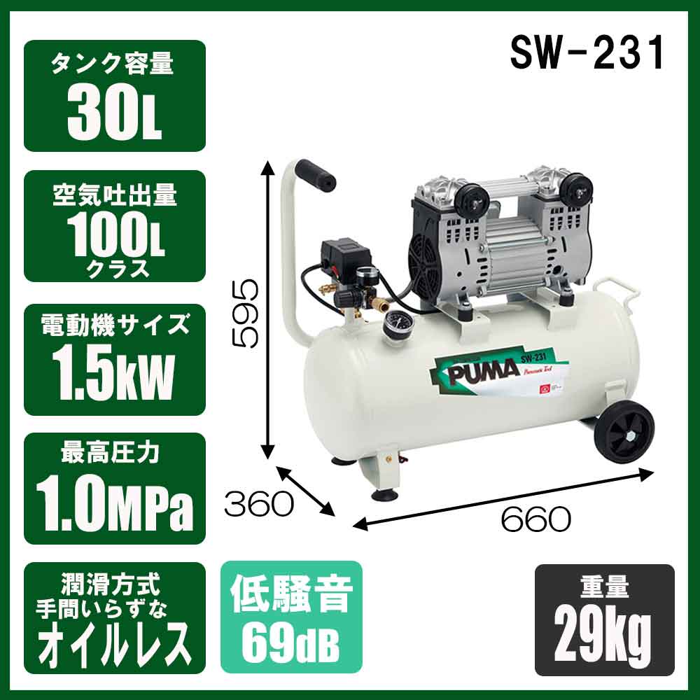 エアコンプレッサSW-231 SW-L30LPF-01 【直送品】 返品・キャンセル・他商品と同時購入は不可 - Image 3