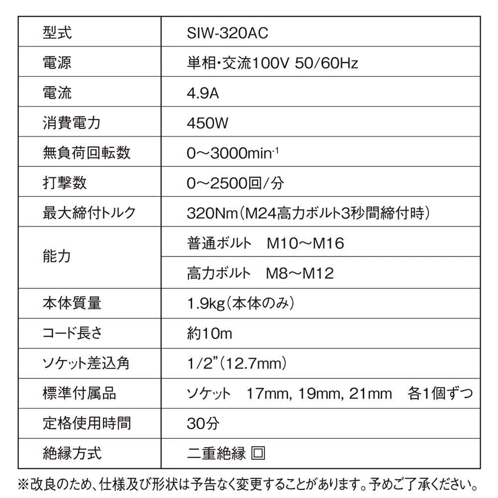 コード式インパクトレンチ SIW-320AC 【直送品】 返品・キャンセル・他商品と同時購入は不可 - Image 11