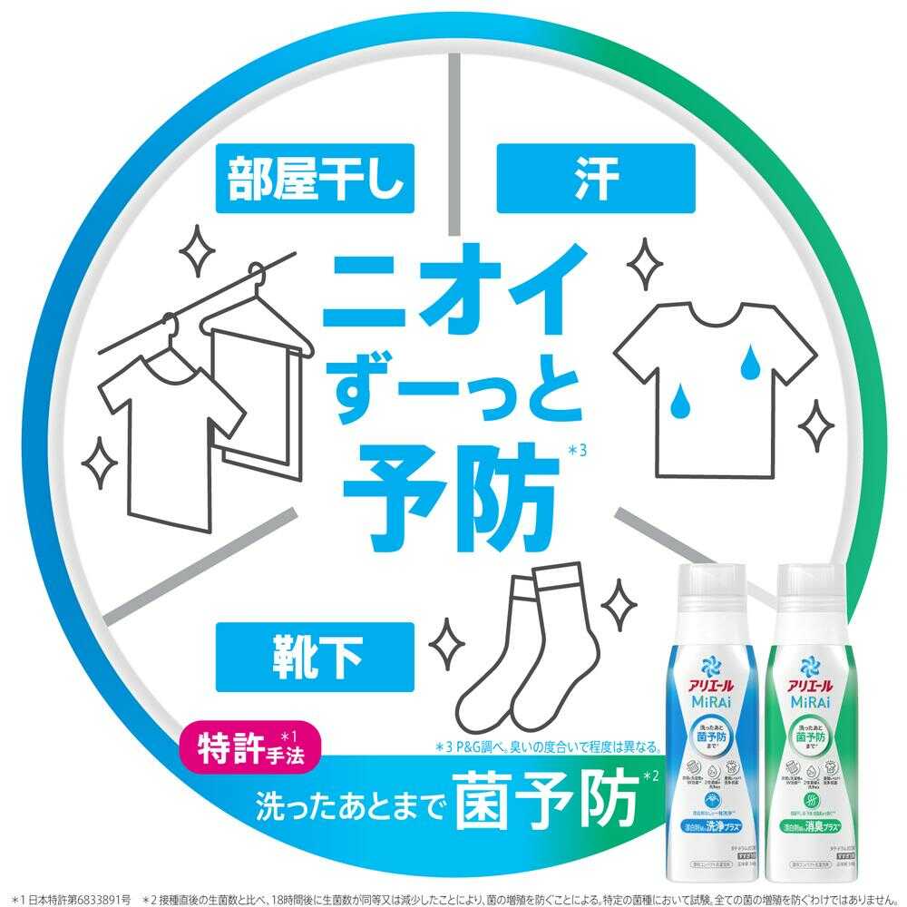 P&G アリエール 洗濯洗剤 MiRAi 漂白剤級の消臭プラス 本体大 510g - Image 5