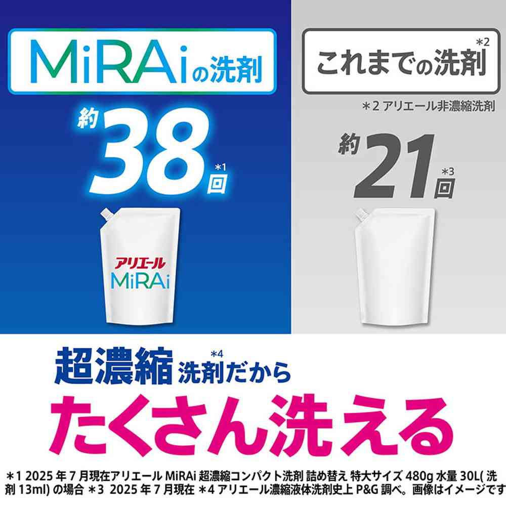 P&G アリエールMiRAi 超濃縮 つめかえ 特大サイズ 480g - Image 5