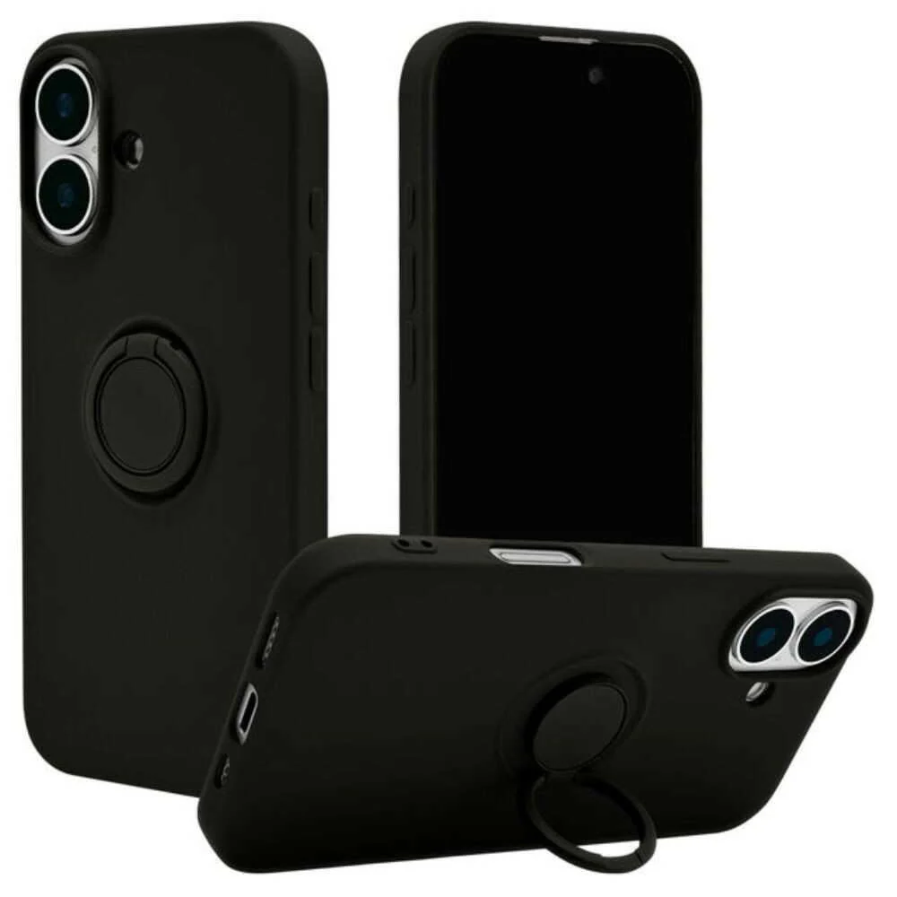テレホンリース iPhone16 ケース カバー ソフトケース スマホリング付き ブラック - Image 3