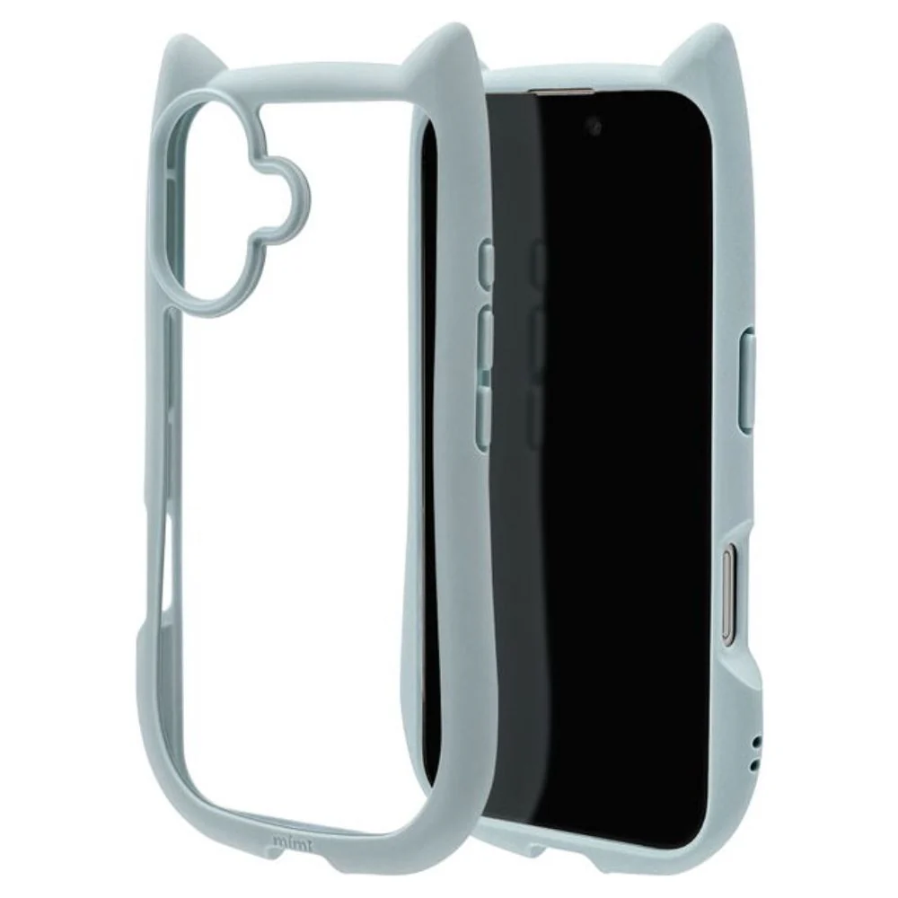 テレホンリース iPhone16 ケース カバー ハイブリッド 猫耳 スモーキーブルー