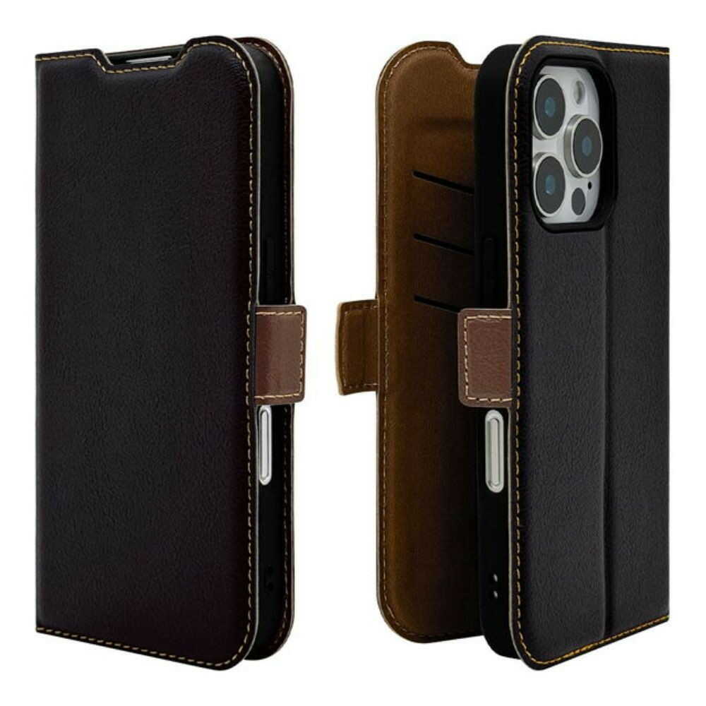 テレホンリース iPhone16Pro 手帳型カバー 薄型 slim Fit ブラック×ブラウン - Image 4
