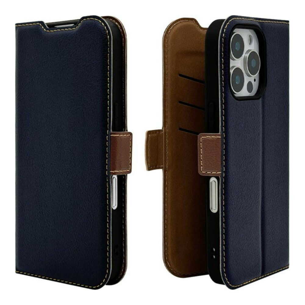 テレホンリース iPhone16Pro 手帳型カバー 薄型 slim Fit ネイビー×ブラウン - Image 4
