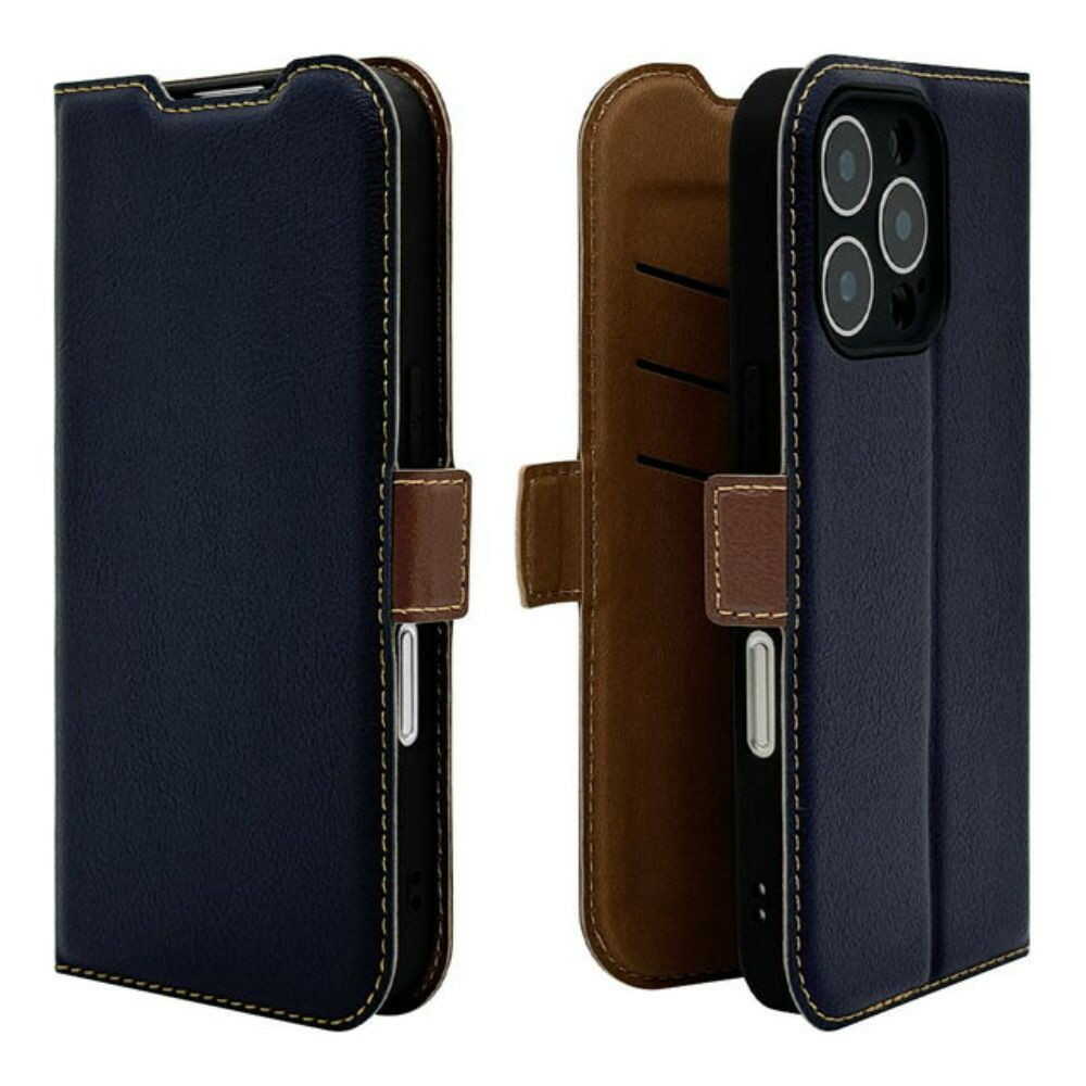 テレホンリース iPhone16Pro 手帳型カバー 薄型 カメラ保護 ネイビー×ブラウン - Image 4