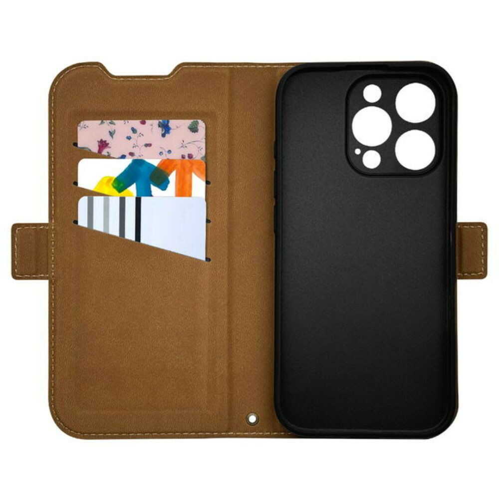 テレホンリース iPhone16Pro 手帳型カバー 薄型 カメラ保護 ネイビー×ブラウン - Image 5