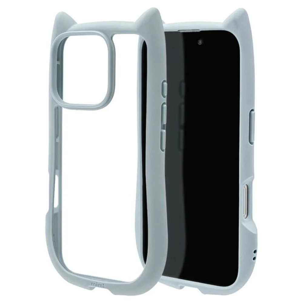 テレホンリース iPhone16Pro ケースカバー 猫耳 スモーキーブルー
