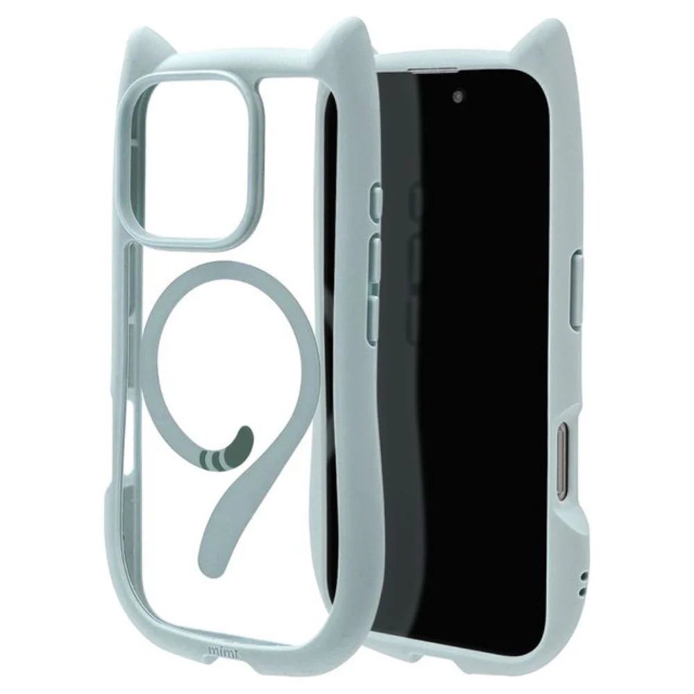 テレホンリース iPhone16Pro ケースカバー 猫耳 MagSafe対応 スモーキーブルー