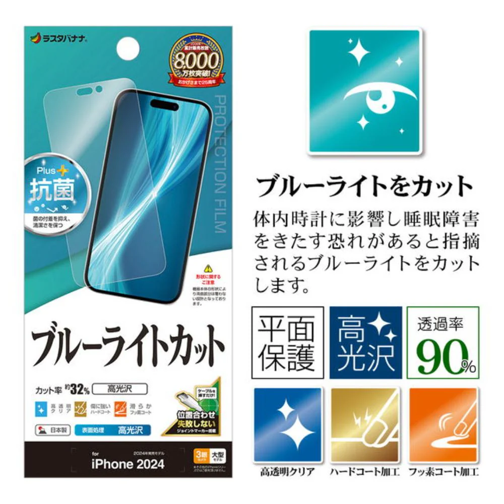テレホンリース iPhone16ProMax 保護フィルム クリア 抗菌 ブルーライトカット 日本製 - Image 2